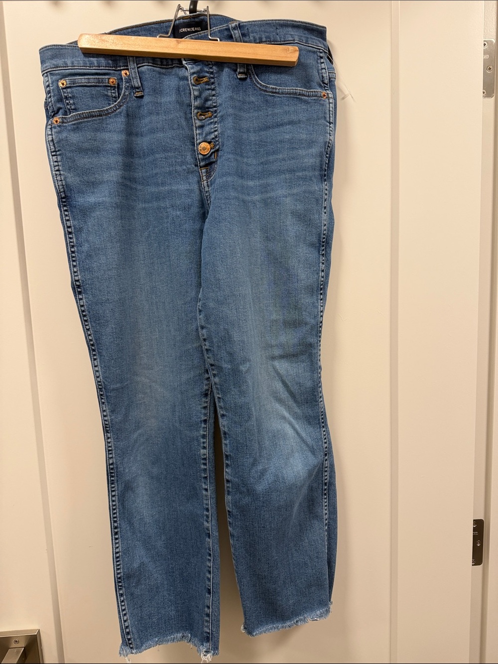 J. Crew Medium Blue Cropped Button-Fly Straight Jeans